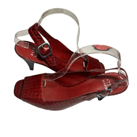 Alex Marie Open Toed Slingback Pumps Red Leather Faux Croc Heels Sz 10 - Picture 1 of 10